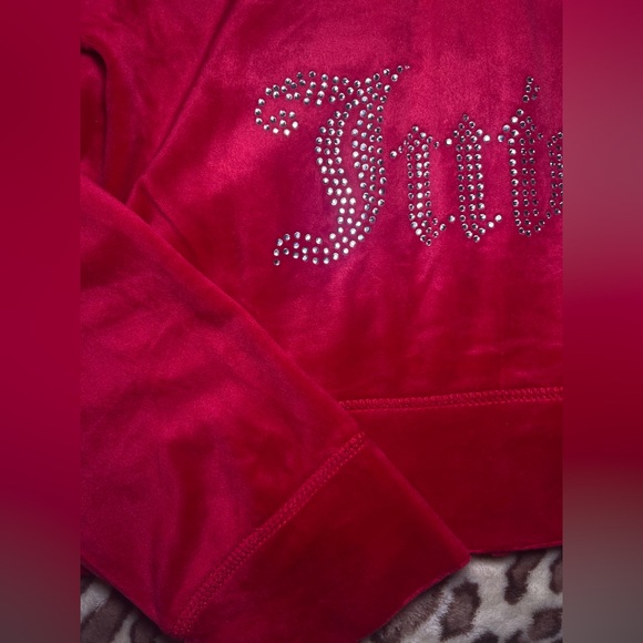Juicy Couture Deep Red Velour Bling Rhinestone Tracksuit Jacket Sweater - Picture 5 of 6